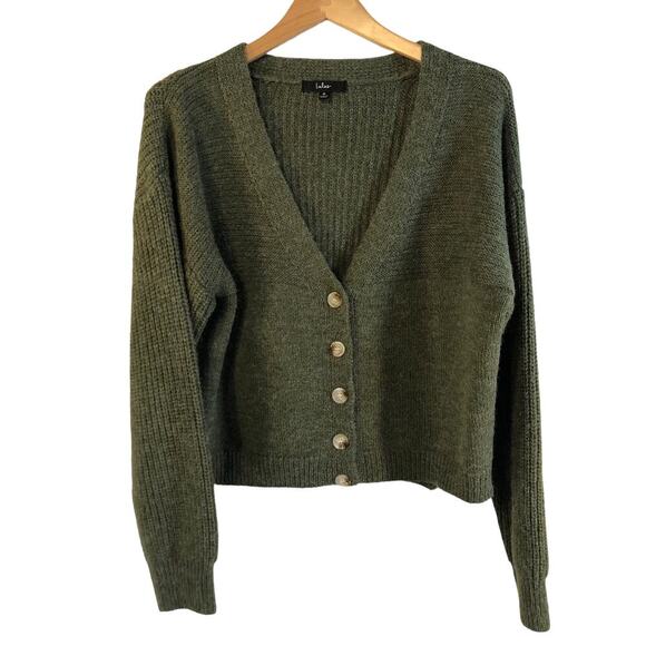 Lulu Sweaters - Lulus Came for Cozy Heather Olive Green Button-Up Cardigan Sweater Size S